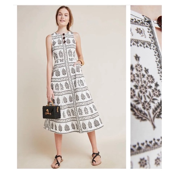 Anthropology Woodblock MIDI Dress Size 2 - Picture 3 of 15
